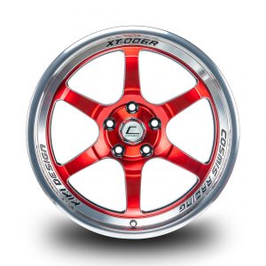 XT-006R – 18×9.5 +10mm 5×114.3 – Black Diamond Lip Red Milled Spokes